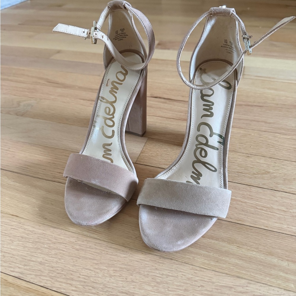 Sam Edelman Suede Beige Block Heel Sandals
